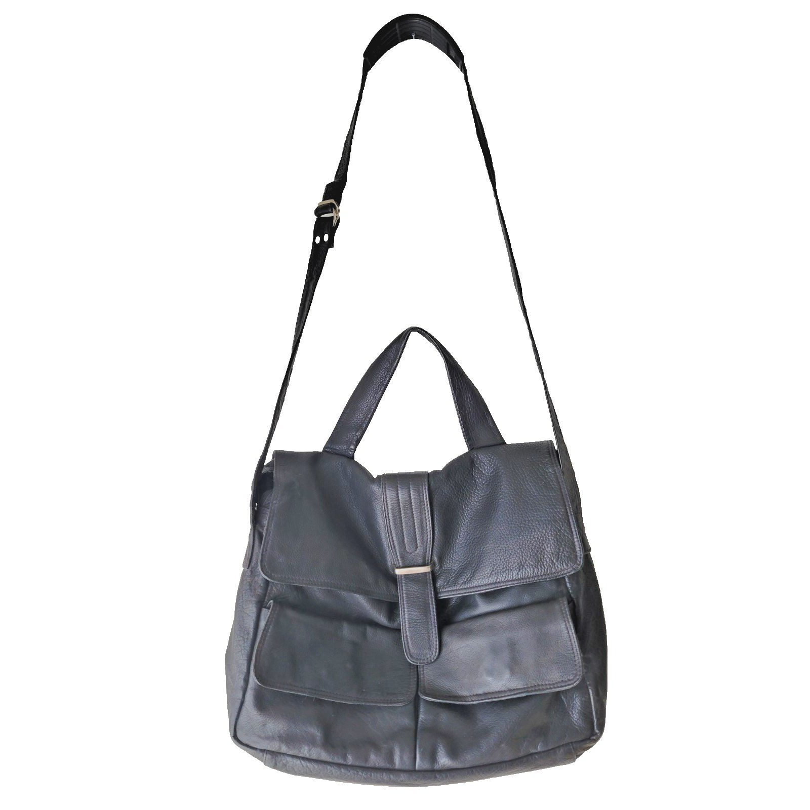 Vintage R&R Collections Genuine Leather Large Black Crossbody Satchel Bag